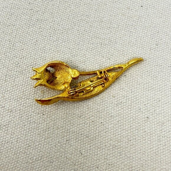 Vintage Tulip Flower Brooch‎ Gold-Tone Faux Pearl Mid-Century Classic Elegant - Picture 5 of 9